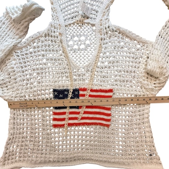 Pol American Flag Open Knit Crochet Sweater Top Hoodie Red White and Blue Large - Picture 12 of 12
